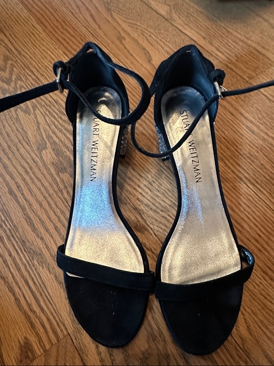 Stuart Weitzman Shoes - Stuart Weitzman Black Suede Ankle-Strap Sandals with sparkly heels size 7 narrow
